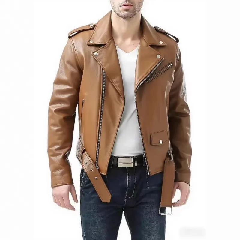 Men's Faux Leather Biker Jacket – Relaxed Fit with 3D Pockets