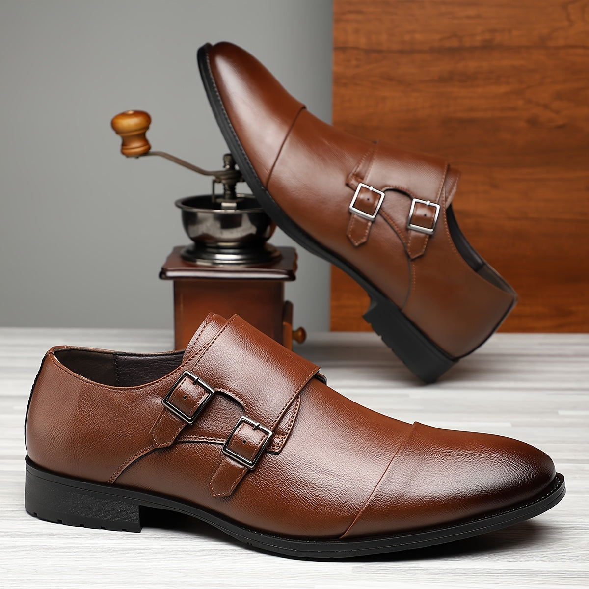 Men’s Leather Double Monk Strap Dress Shoes – Refined Formal Buckles