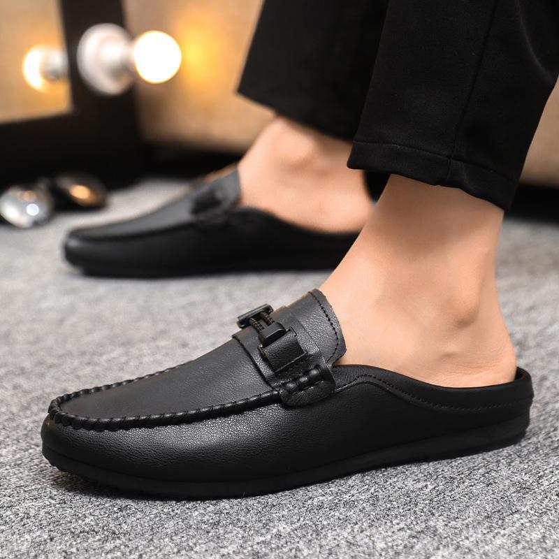 Men's Leather Slip-On Mule Loafers – Open Back with Horsebit Detail