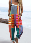 Printed Woven Fabric Women's Jumpsuit – Square Neck & Tapered Leg