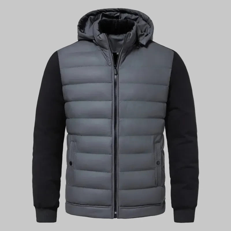 Men's Quilted Hybrid Hoodie Jacket – Ribbed Knit Sleeves