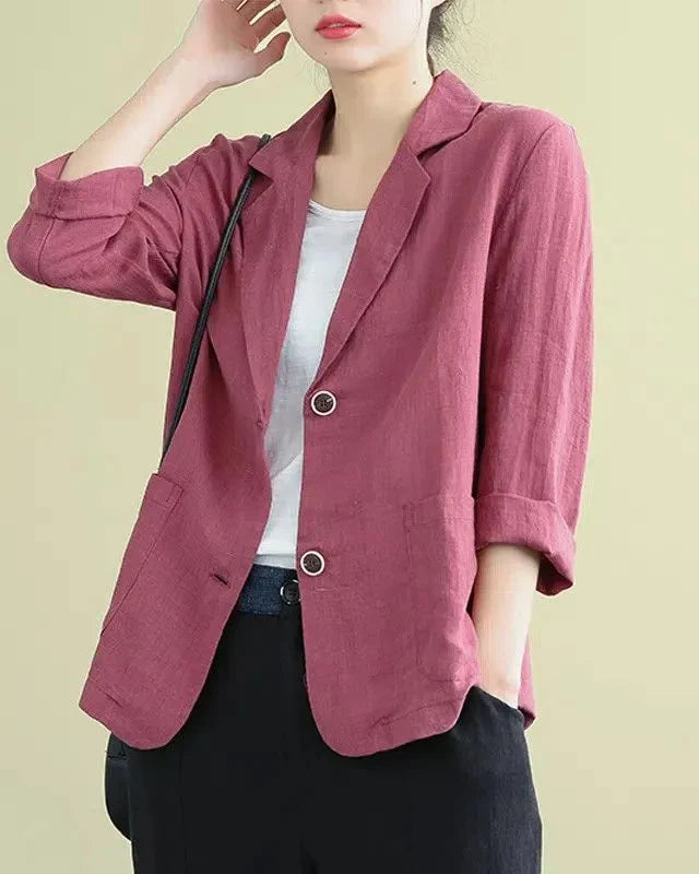 Women's Linen and Cotton Jacket – Casual One-Button Fit