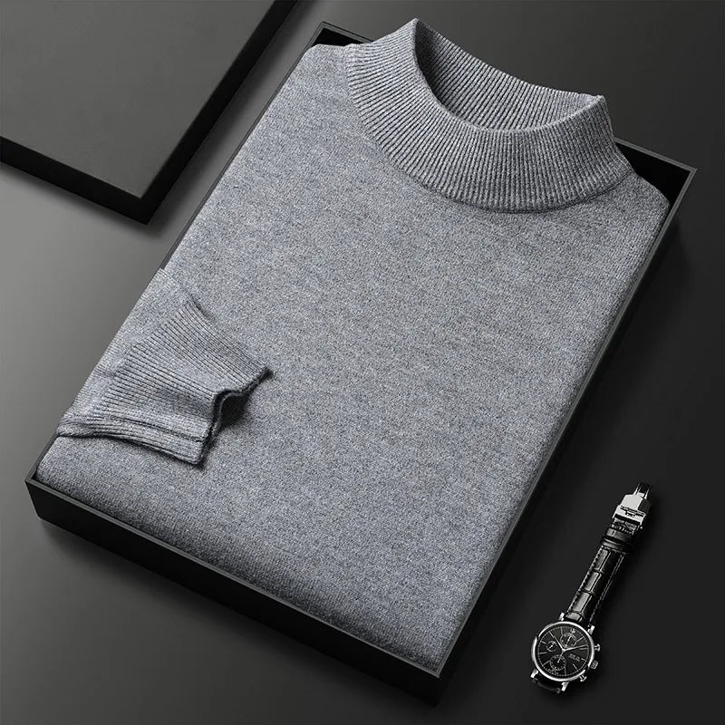 Men's Slim-Fit Knit Sweater – Thick Stand-Up Collar