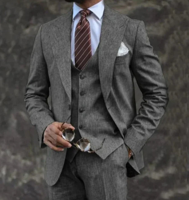 Men's Three-Piece Suit in Cotton Blend – Slim Fit
