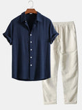 Men's Linen Two-Piece Set – Short-Sleeve Shirt Drawstring Trousers