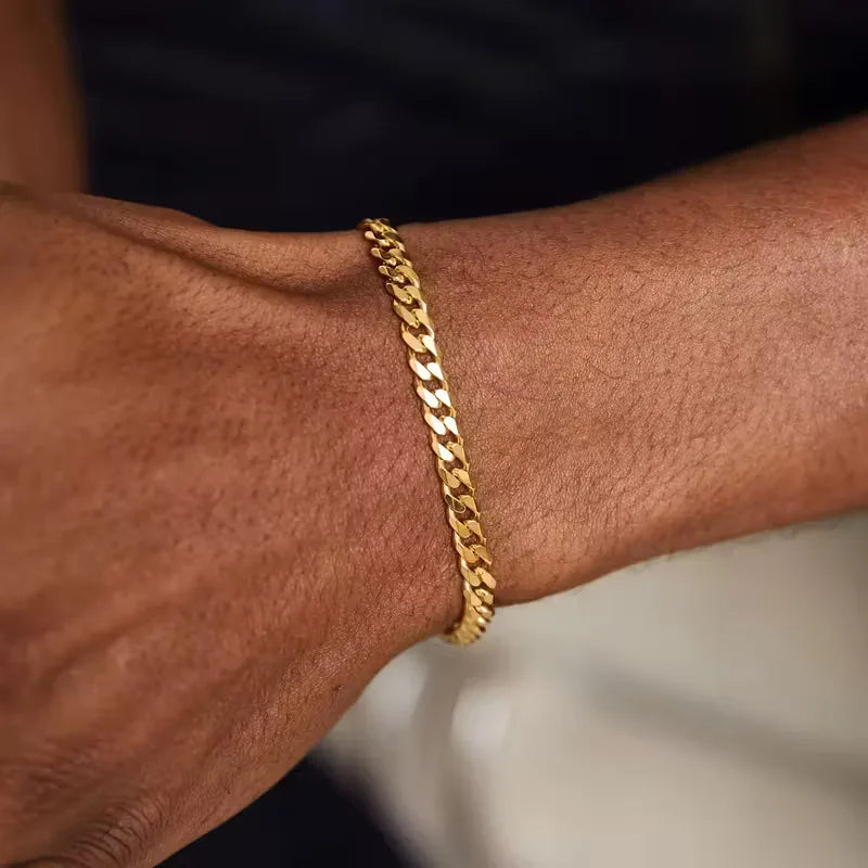 Men's Bracelet Cuban Chain & Rope – Polished Metal Layered Set