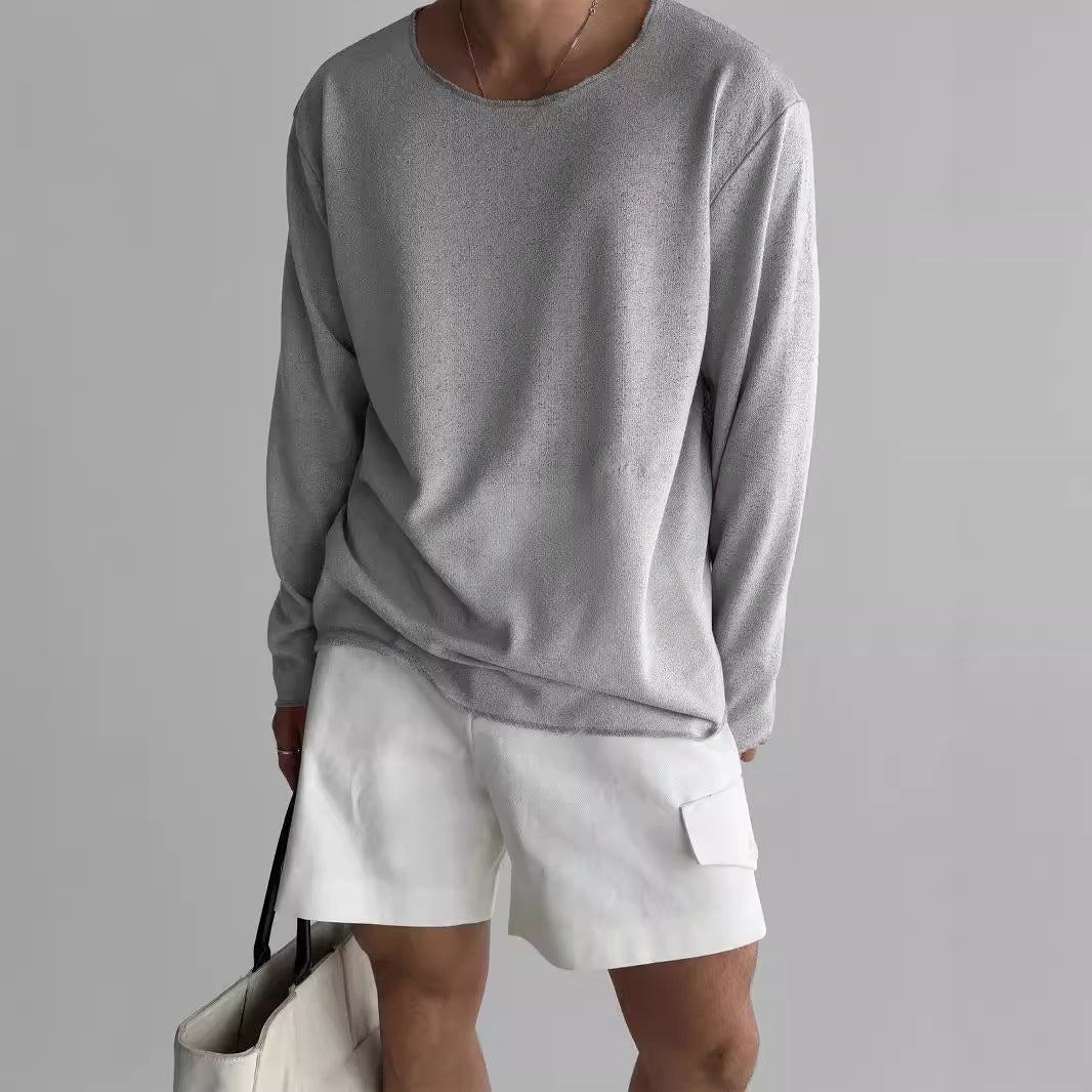 Men's Long Sleeve Fine Knit T-Shirt – Relaxed Straight Fit