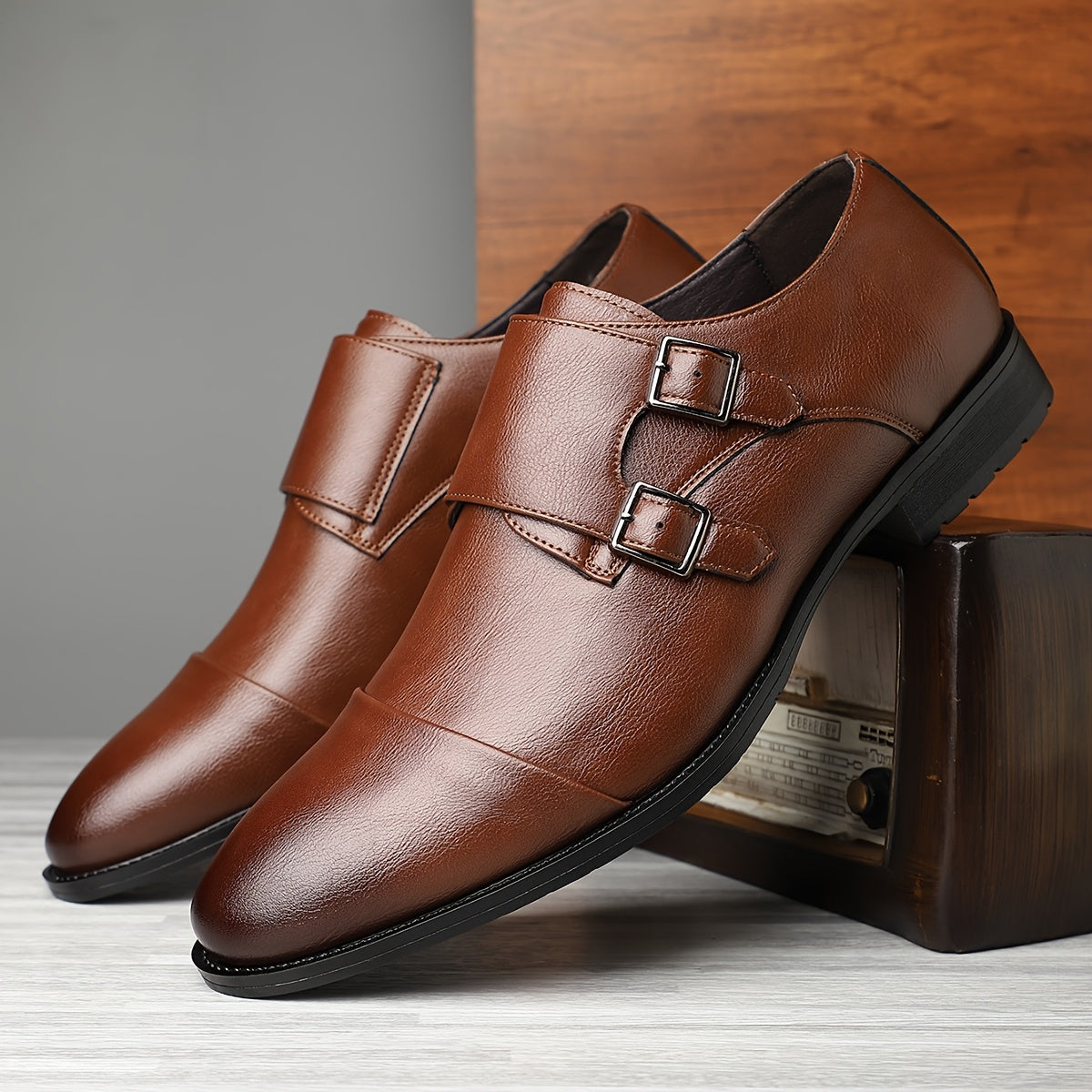 Men’s Leather Double Monk Strap Dress Shoes – Refined Formal Buckles