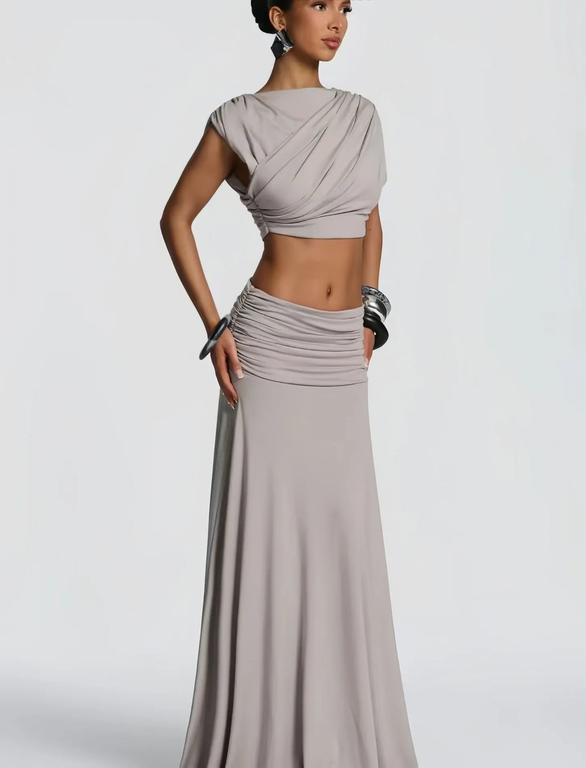 Women's Crop Top and Long Skirt Set – Fluid Stretch Fabric