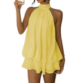 Women's Mini Dress with Layered Ruffles – Backless Halter Trapeze