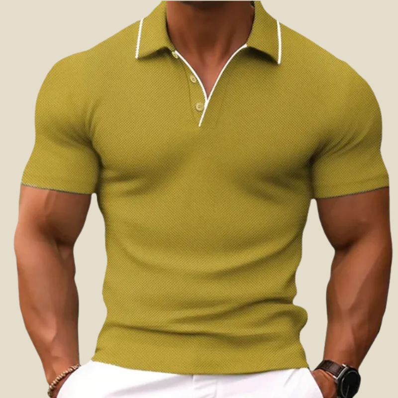 Men’s Knitted Short-Sleeve Polo – Tailored Fit, Two-Button Placket