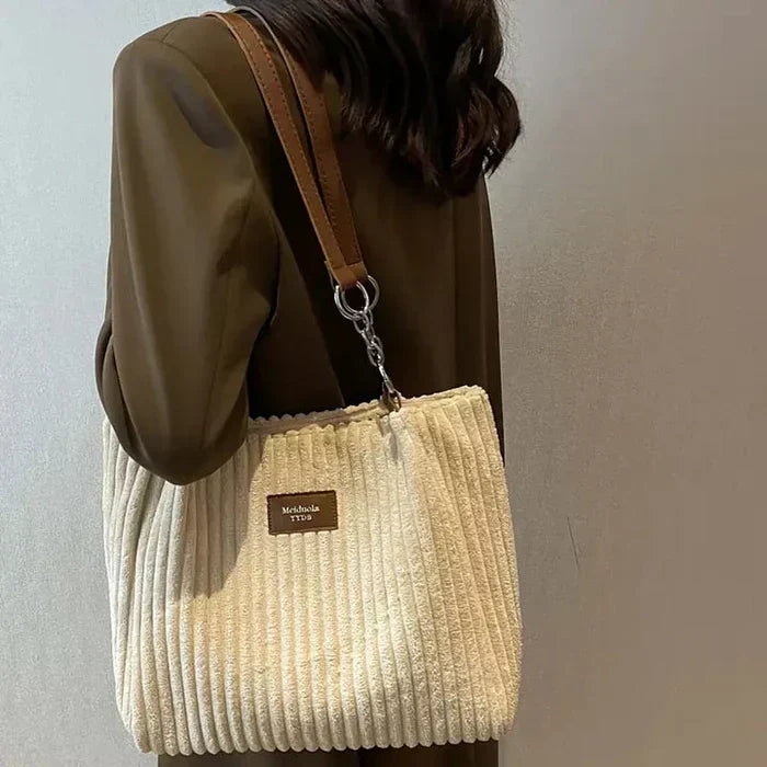 Women's corduroy tote bag – Rigid structure with zip fastening