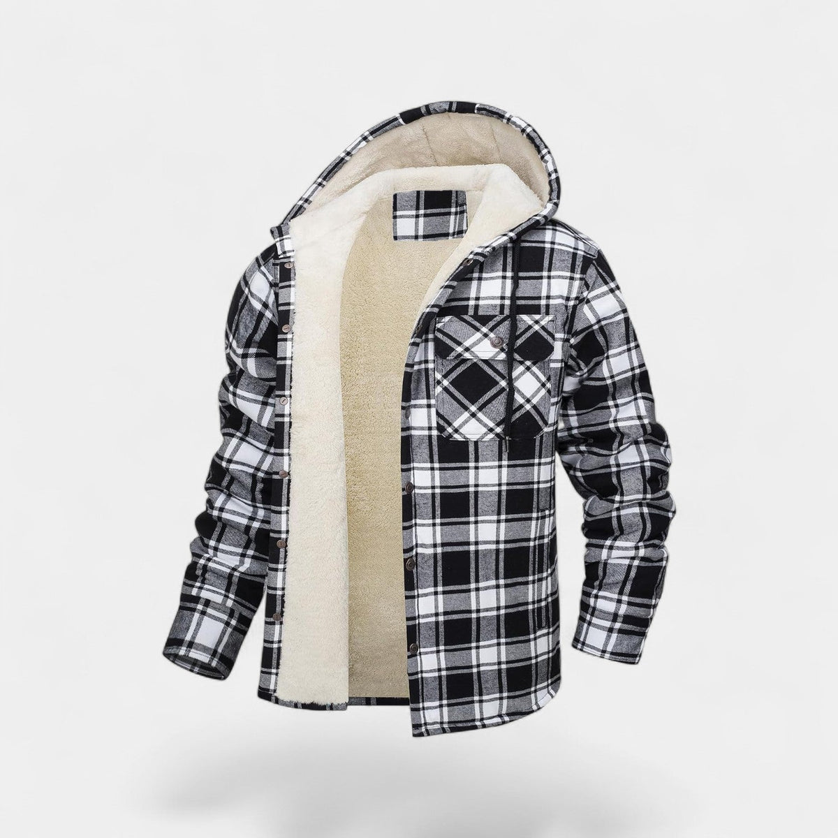 Men's Cotton-Blend Hooded Jacket – Checked Fleece Lining