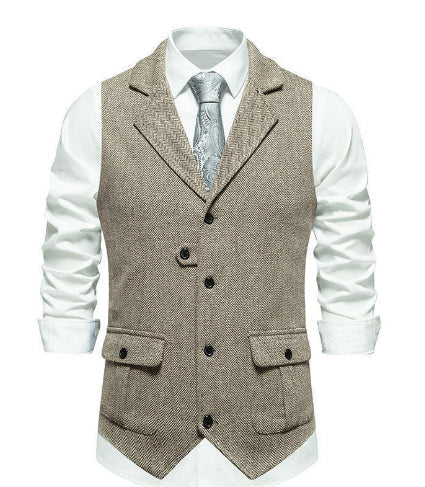 Men's Cotton Chevron Waistcoat – Tailored Fit Single-Breasted