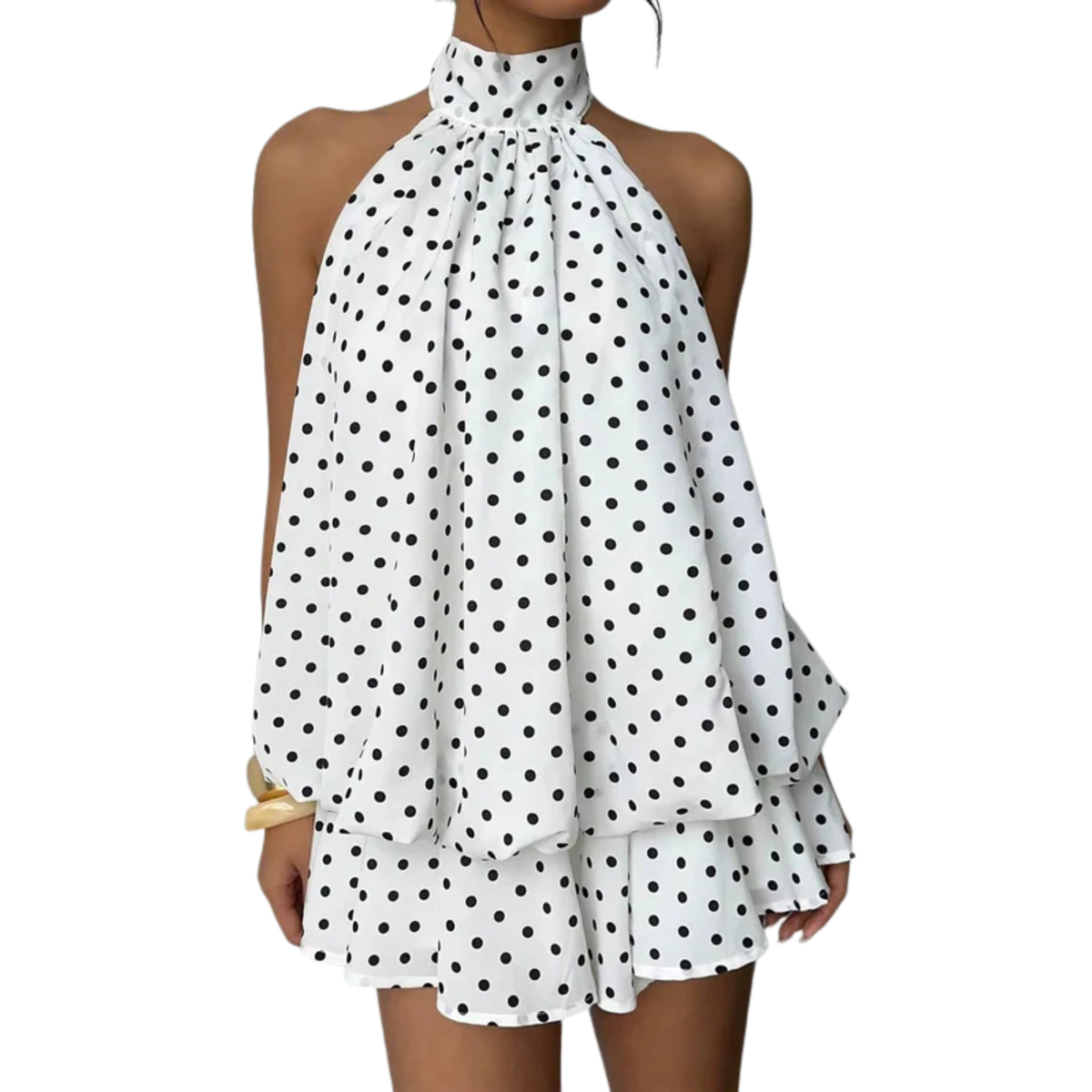 Women's Mini Dress with Layered Ruffles – Backless Halter Trapeze