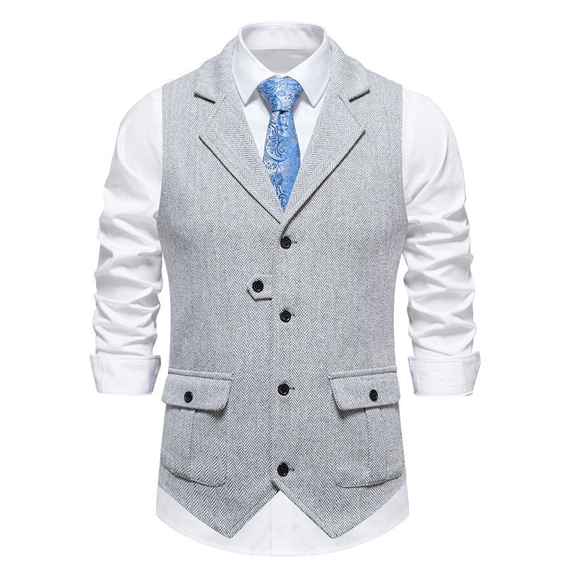 Men's Cotton Chevron Waistcoat – Tailored Fit Single-Breasted