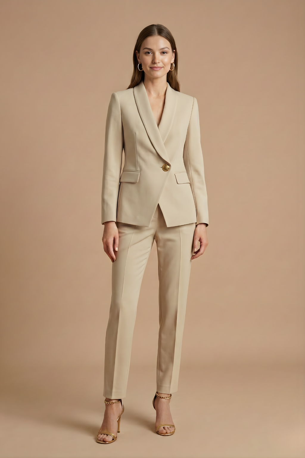 Women’s Two-Piece Suit – Slim-Fit Blazer, Straight-Leg Trousers