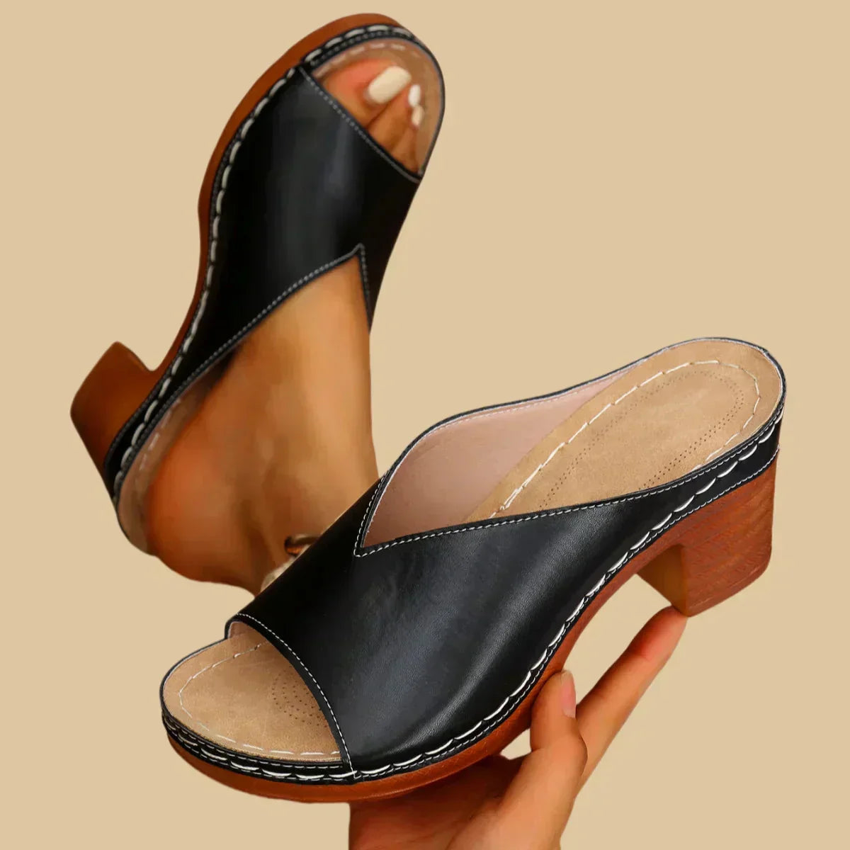 Women's Heeled Mule Sandals – Open Back Easy Slip-On