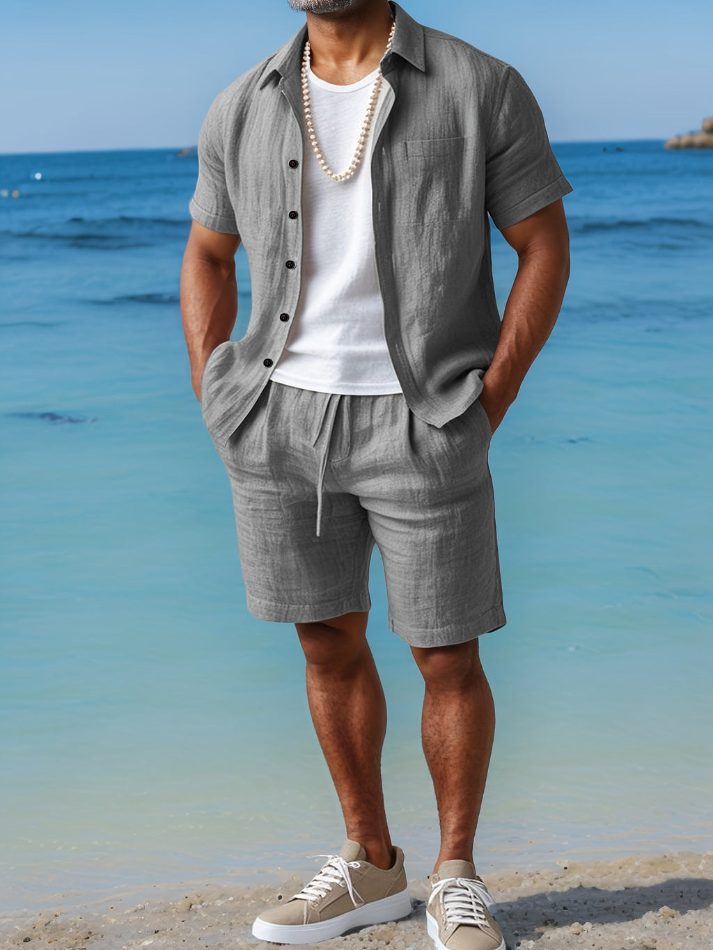 Men's Linen Two-Piece Set – Relaxed Buttoned Fit