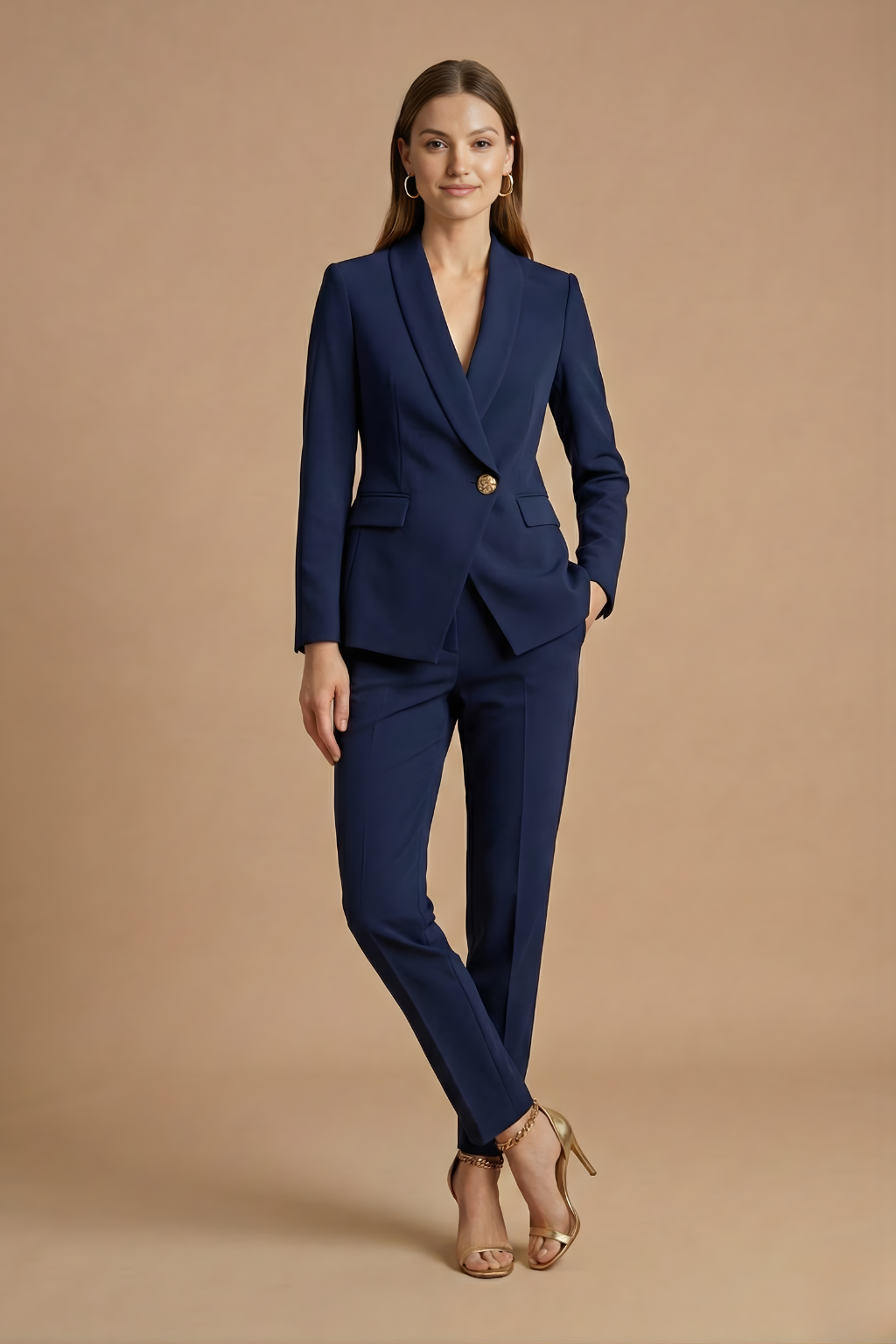 Women’s Two-Piece Suit – Slim-Fit Blazer, Straight-Leg Trousers