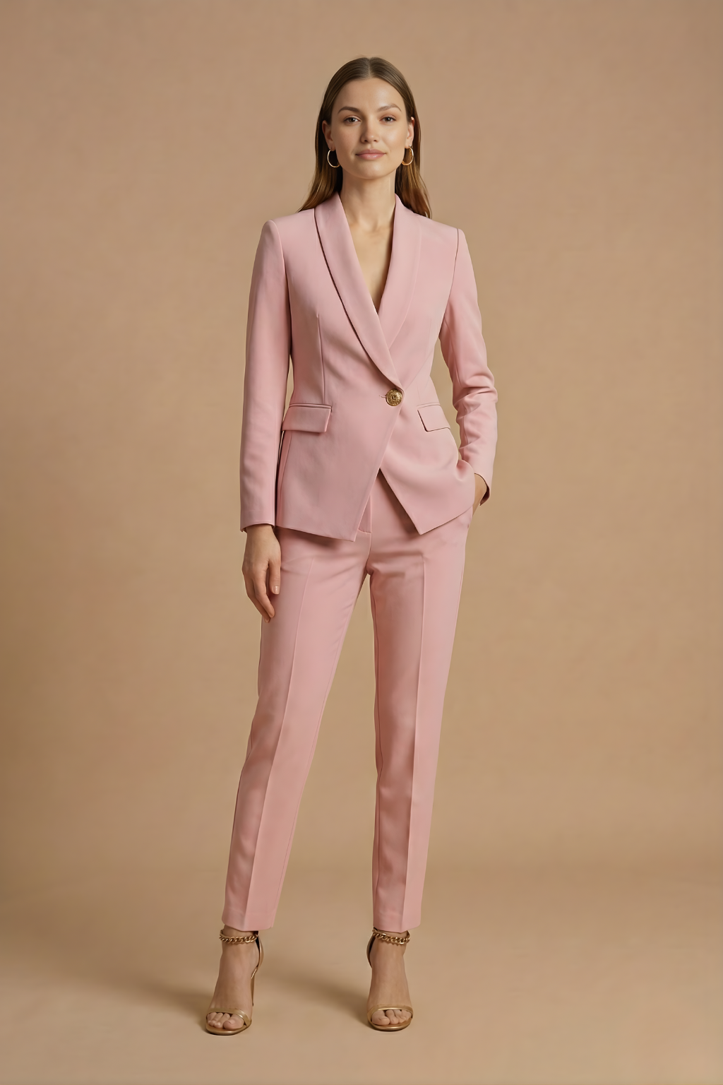 Women’s Two-Piece Suit – Slim-Fit Blazer, Straight-Leg Trousers