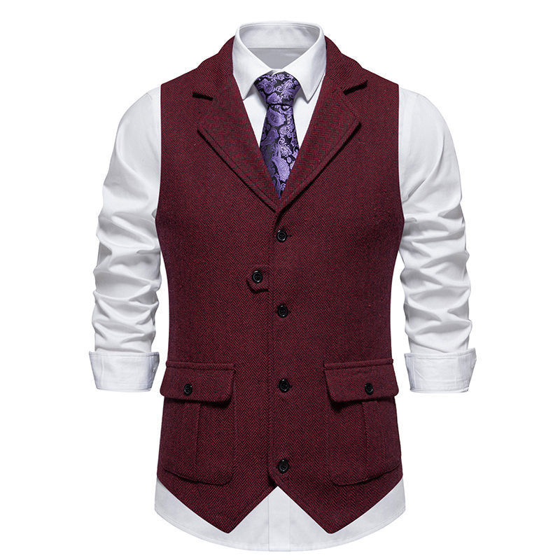 Men's Cotton Chevron Waistcoat – Tailored Fit Single-Breasted