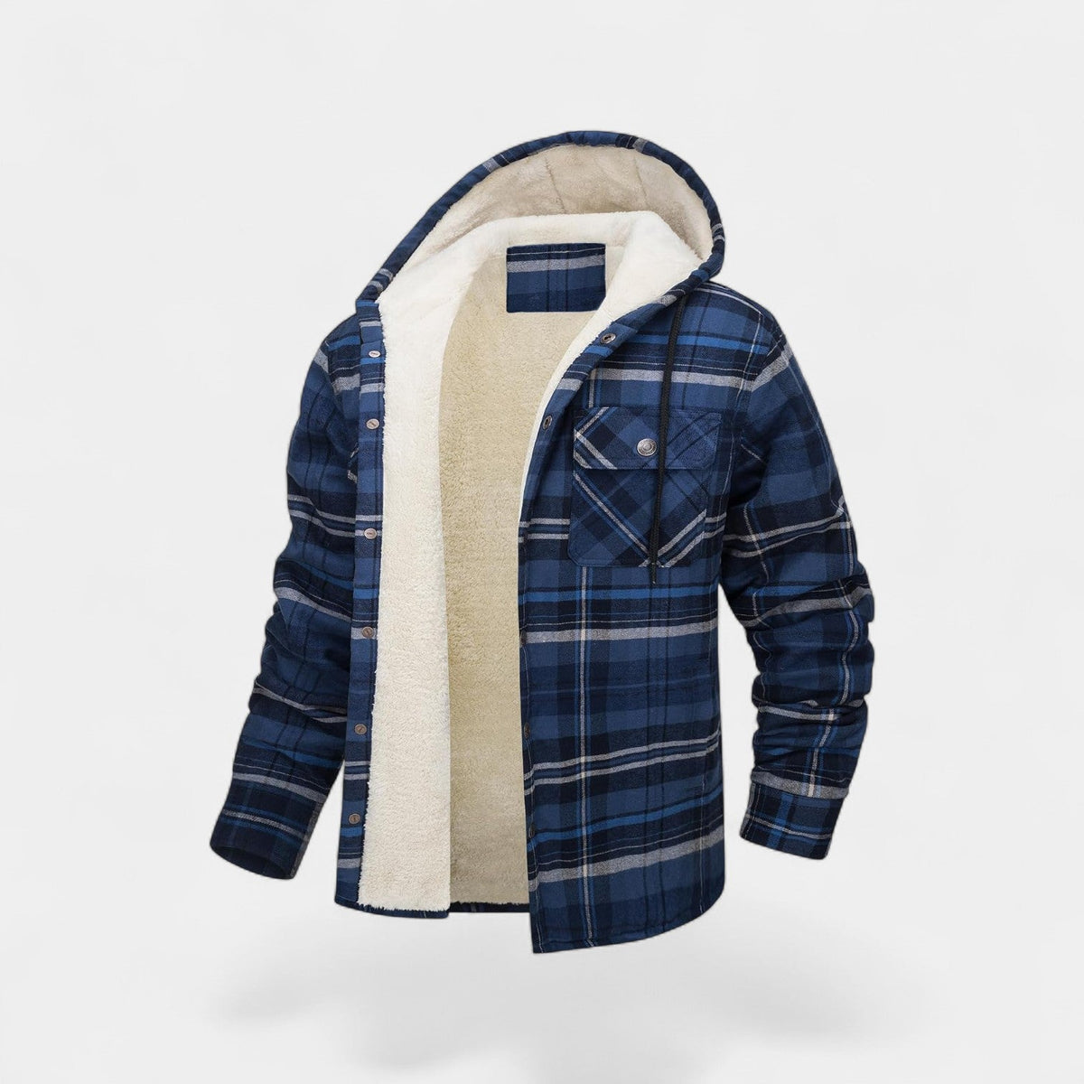 Men's Cotton-Blend Hooded Jacket – Checked Fleece Lining