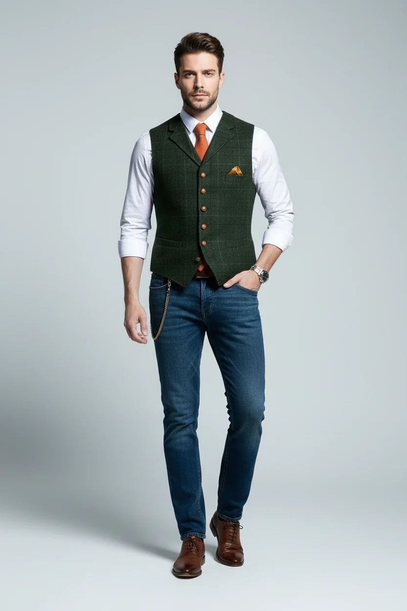 Men's Slim Checkered Vest – Elegant Notched Collar