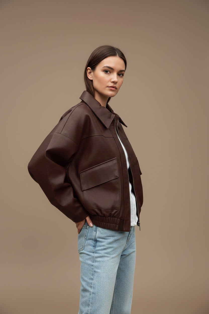 Women's Oversize Jacket – Relaxed Faux Leather Design