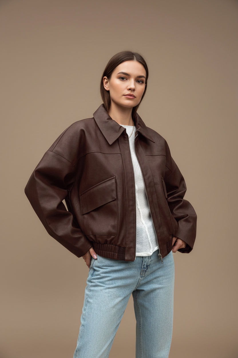 Women's Oversize Jacket – Relaxed Faux Leather Design