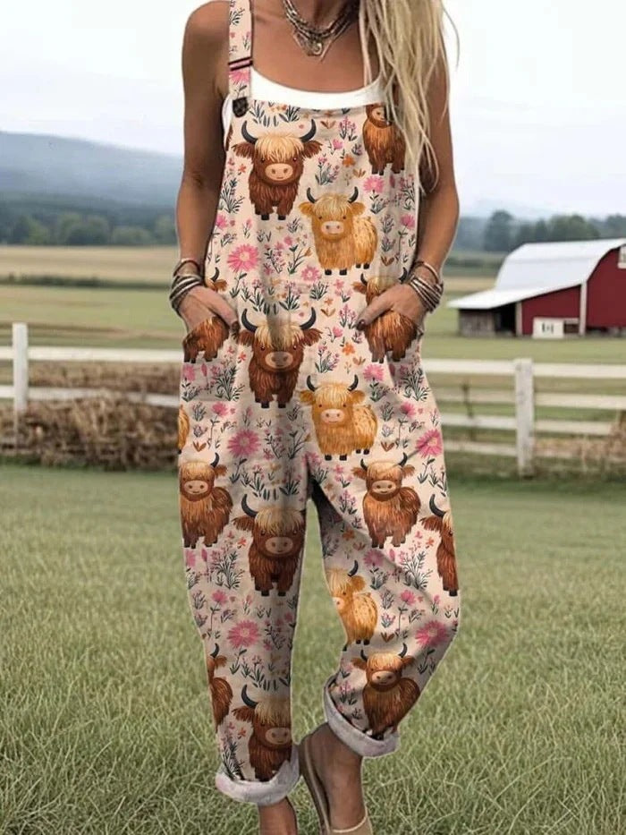 Printed Woven Fabric Women's Jumpsuit – Square Neck & Tapered Leg
