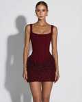 Women's Mini Dress with Corset – Sparkling Skirt and Lace-Up Back
