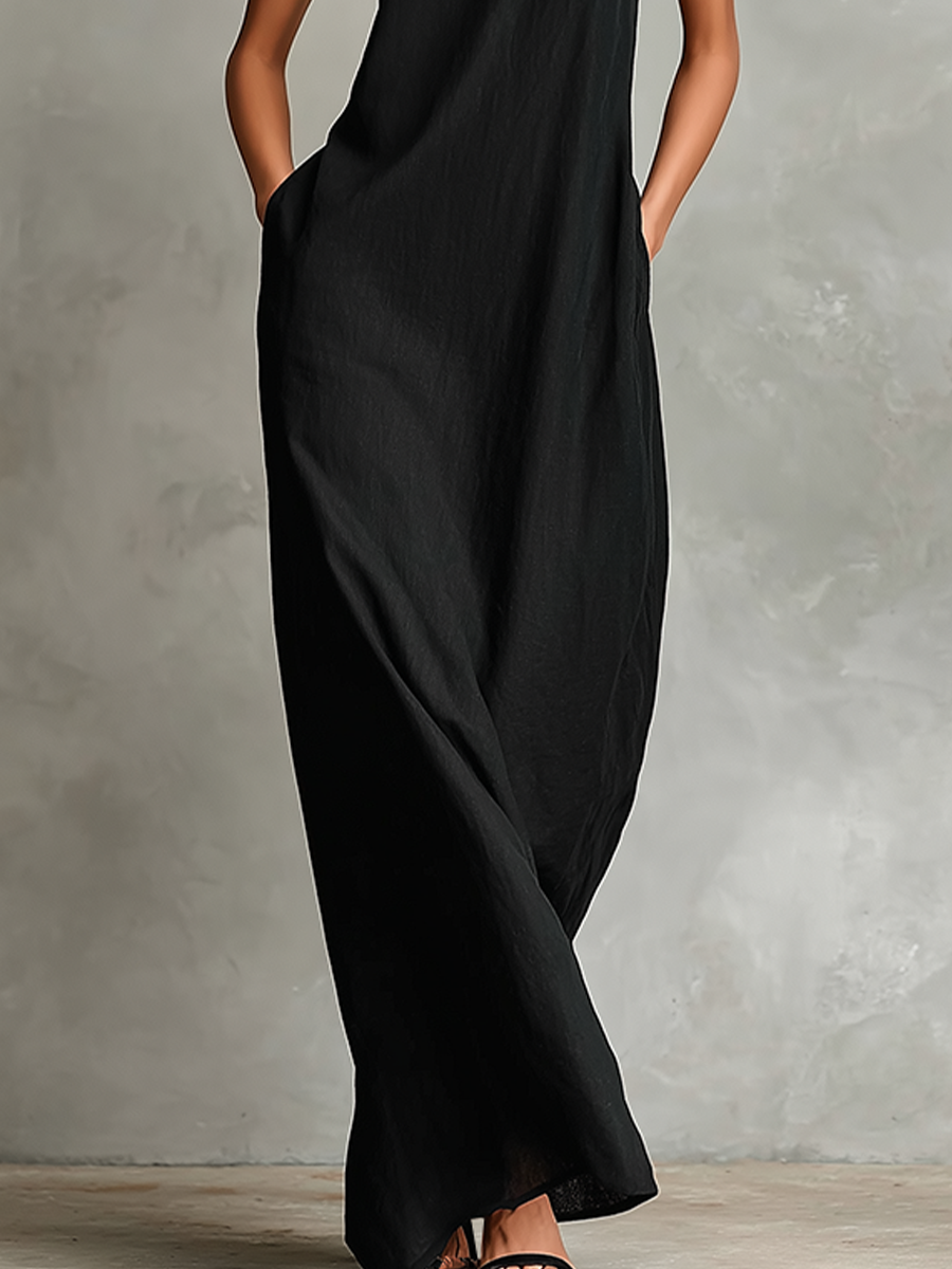 Long Women's Dress with High Collar – Fluid and Elegant Silhouette
