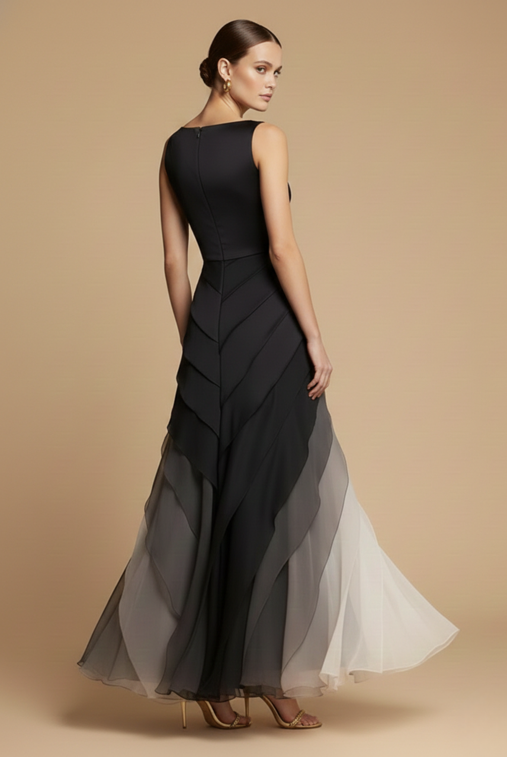 Women’s Ombré Chiffon Maxi Dress – Layered Asymmetric Cut, Sleeveless