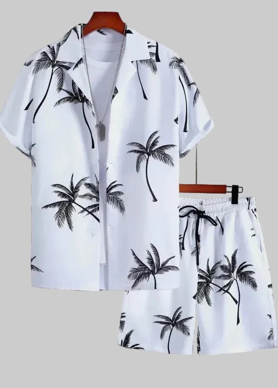 Men's Two-Piece Set – Palm Tree Print Shirt and Shorts