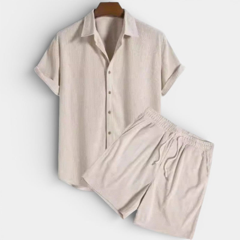Men's Set Short Sleeve Shirt and Corduroy Shorts – Relaxed Fit