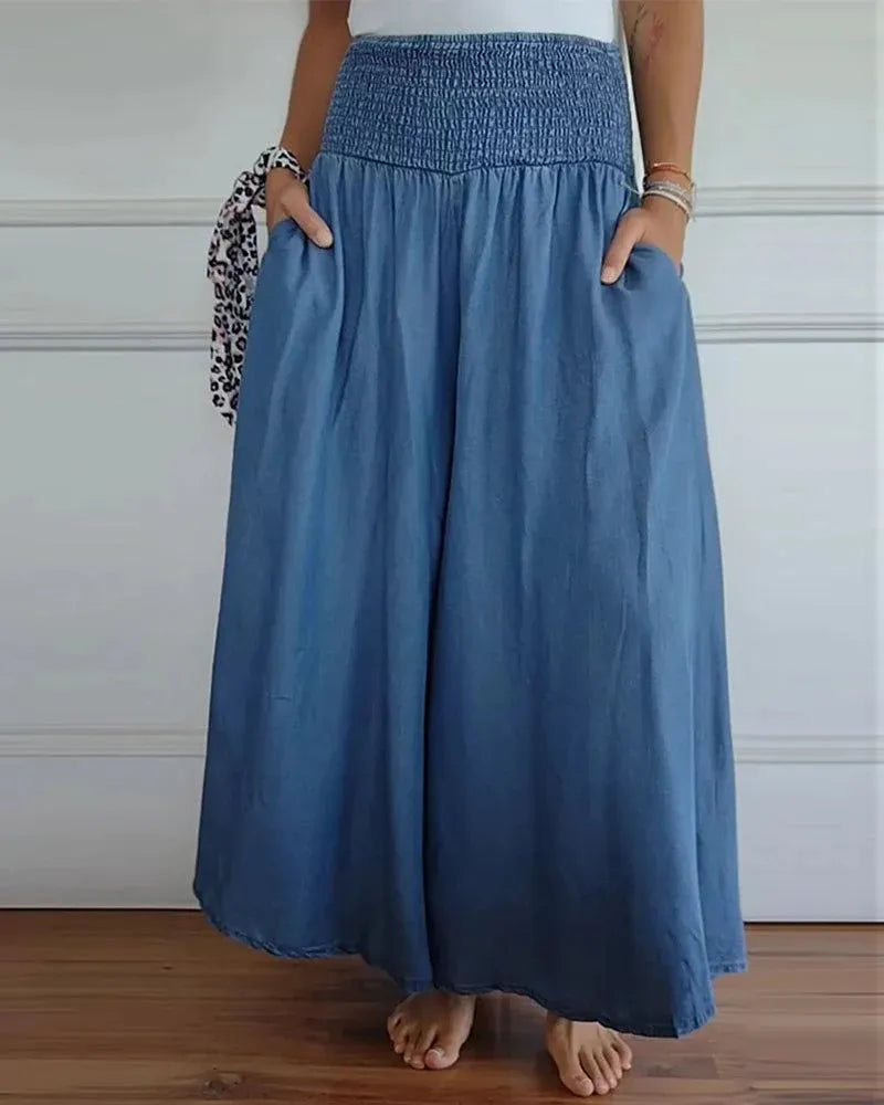 Women's lightweight wide-leg trousers – High waist, loose fit