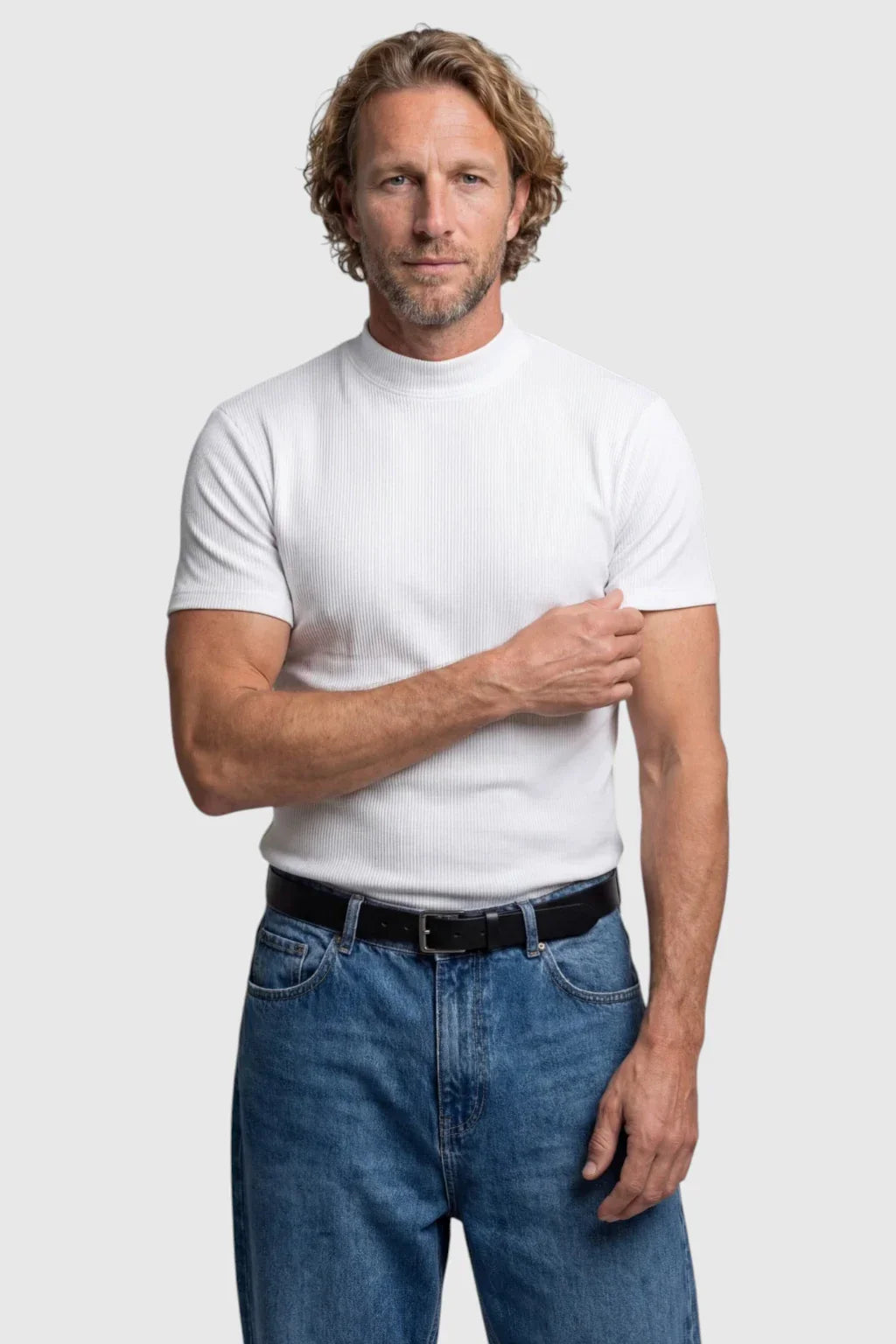 Men's Fitted Stretch T-Shirt – Slim Fit Ribbed Neck