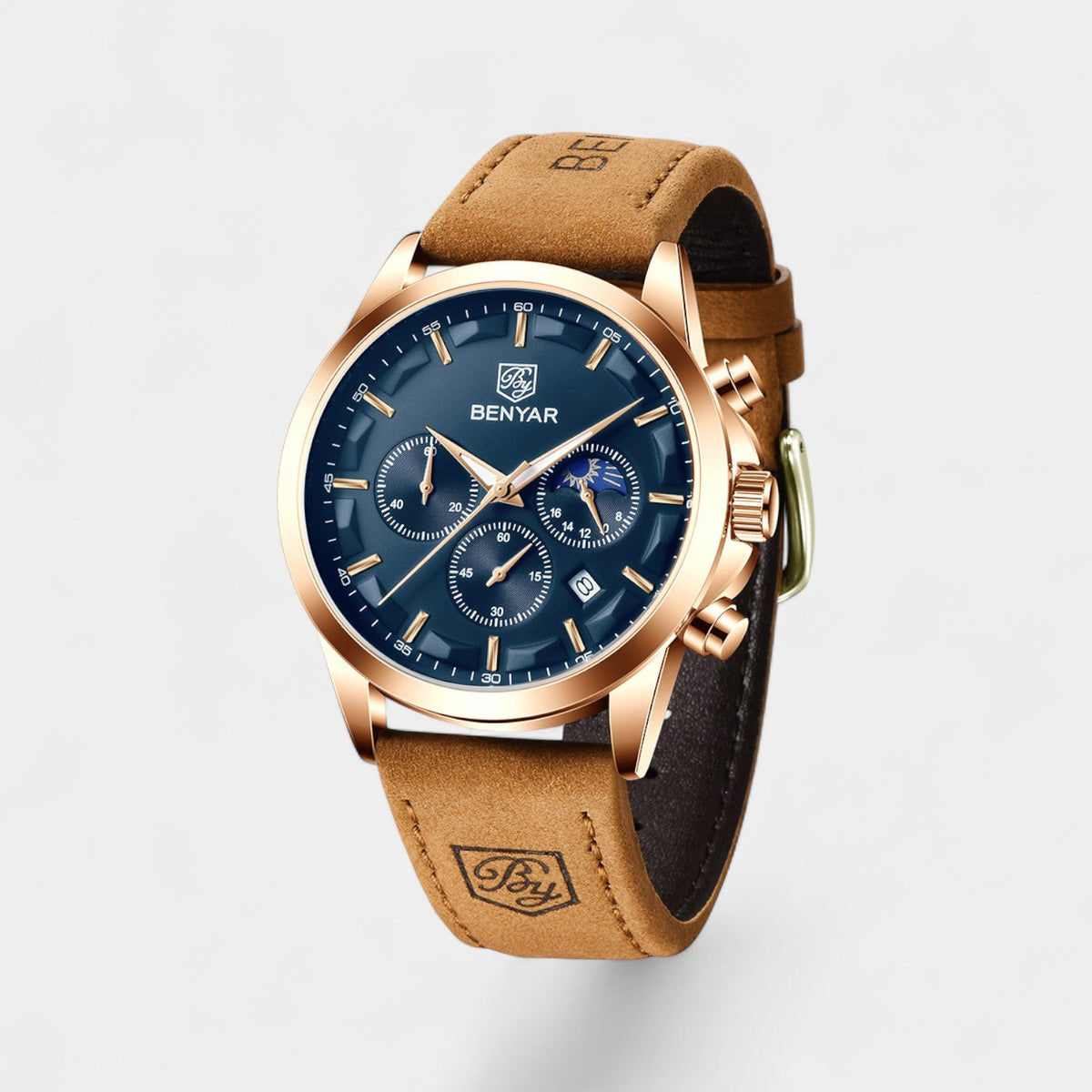 Men's Watch with Leather Strap – Multi-Function Quartz 41 mm