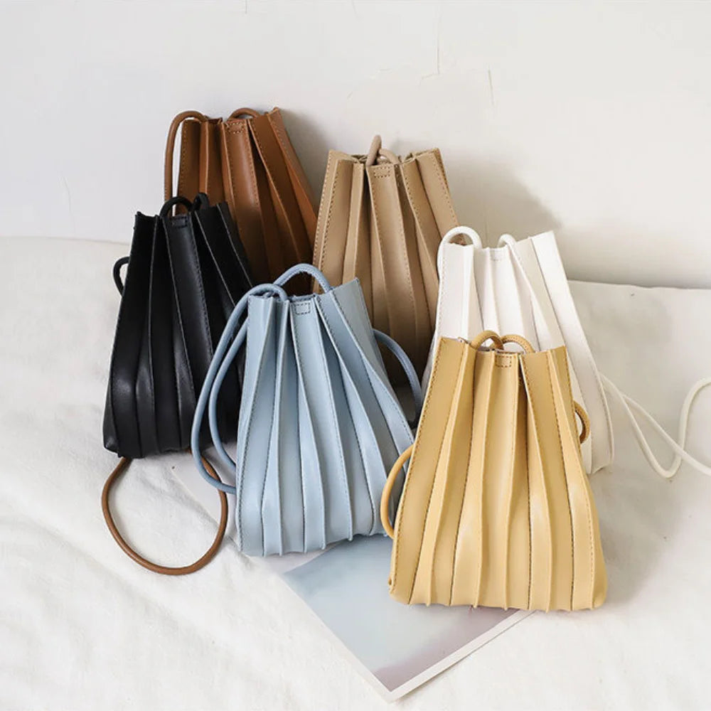 Women's mini pleated leather crossbody bag – Compact structured design