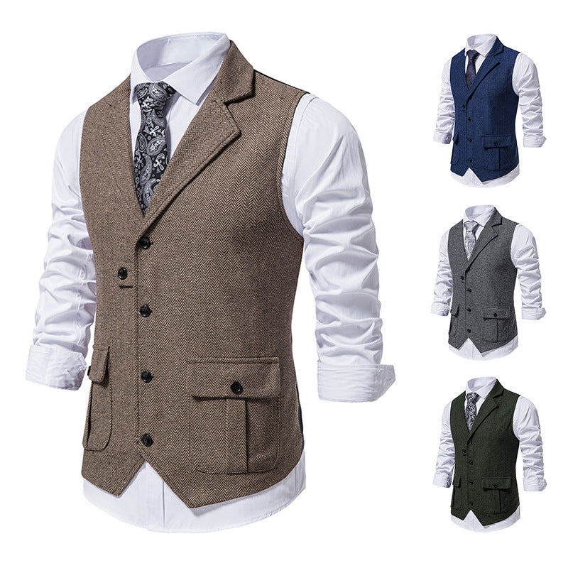 Men's Cotton Chevron Waistcoat – Tailored Fit Single-Breasted