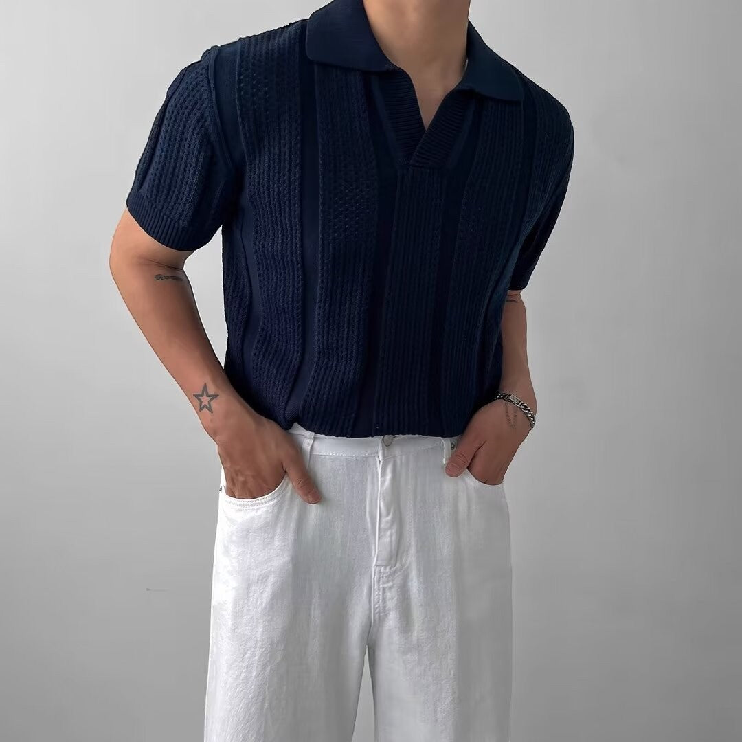 Men's Breathable Knit Polo – Airy Openwork Texture