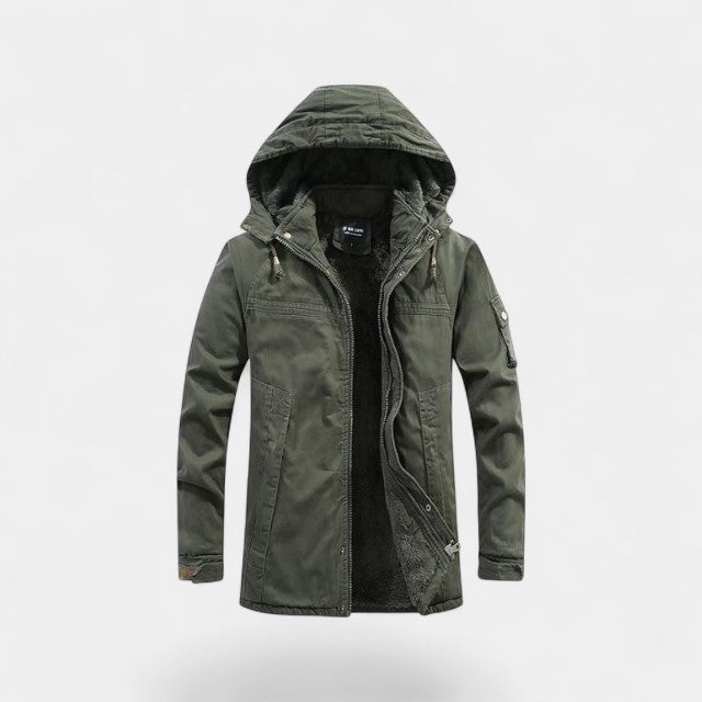 Men’s cotton hooded parka – washed lapel jacket