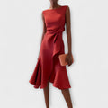 Women's Structured Sleeveless Midi Dress – Round Neck Fitted Flared Hem