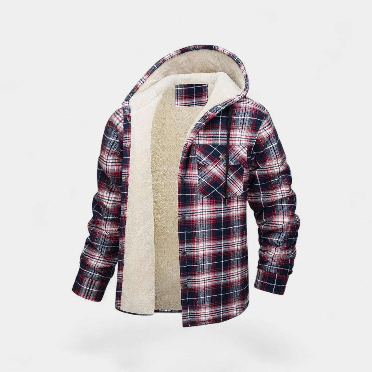Men's Cotton-Blend Hooded Jacket – Checked Fleece Lining