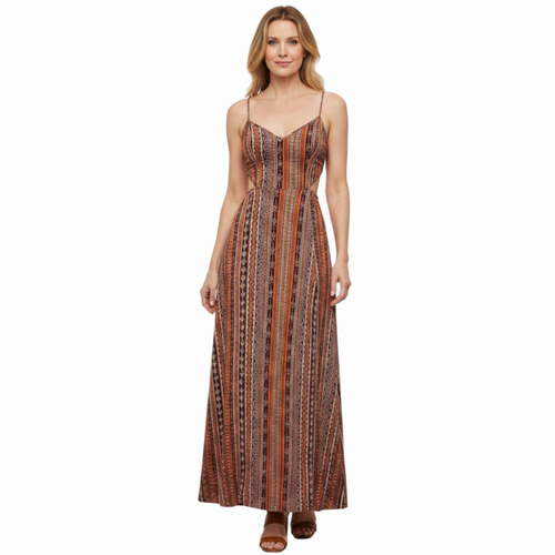 Long Smocked Women's Dress – Thin Straps & Double Thigh Slit