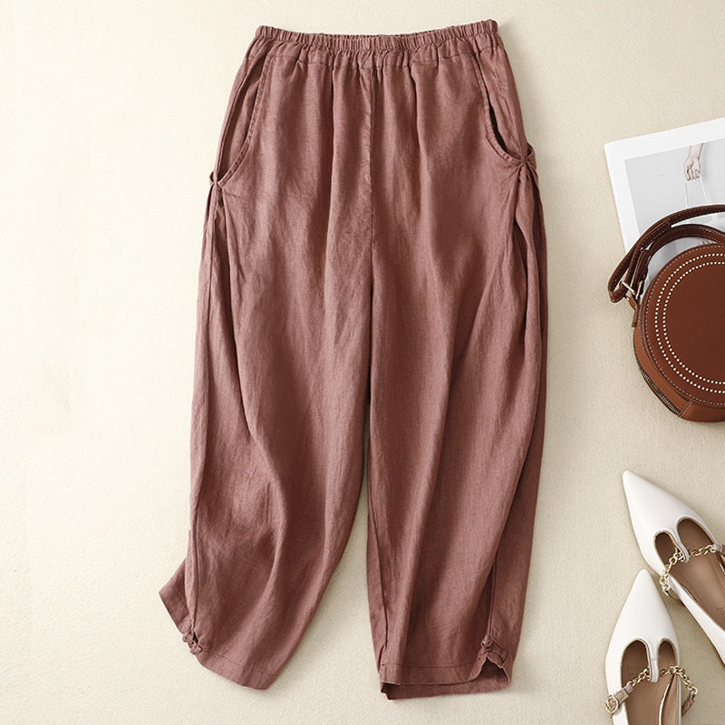 Women's relaxed cotton trousers – wide-leg elasticated waist