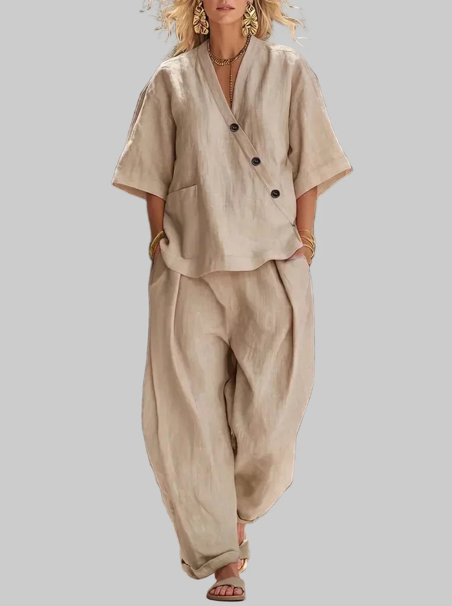 Women's Two-Piece Set in Linen Cotton – Casual Balloon Pants
