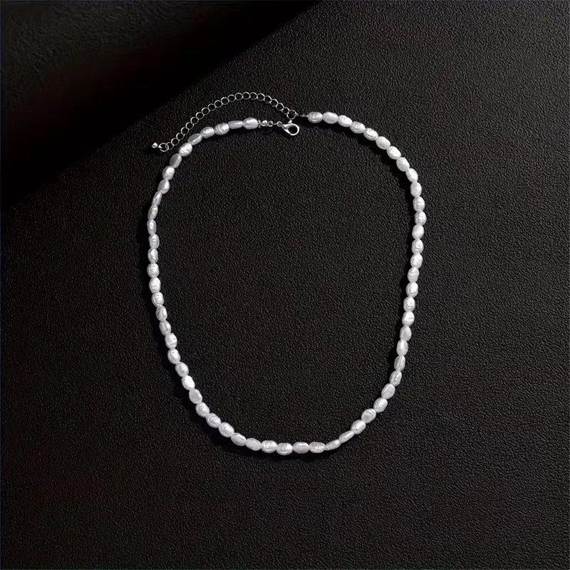 Men's Necklace with Baroque Pearls – Imitation Pearls and Mother-of-Pearl