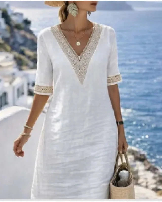 Women's Mini Dress – Casual Kaftan with Striped Finishes